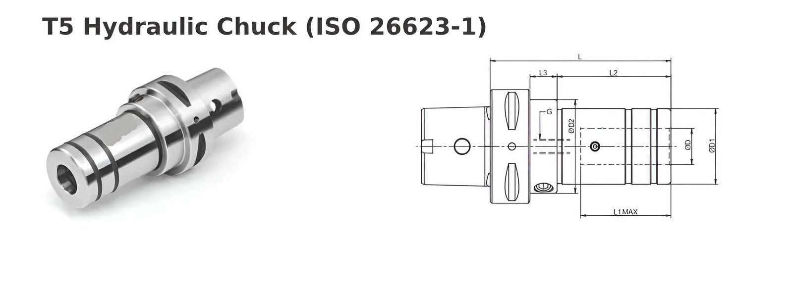 Polygonal Shank T5 HC20 100 Hydraulic Chuck (Balanced to G2.5 25000 RPM) (ISO 26623-1) (Compatible with Capto® Style C5)